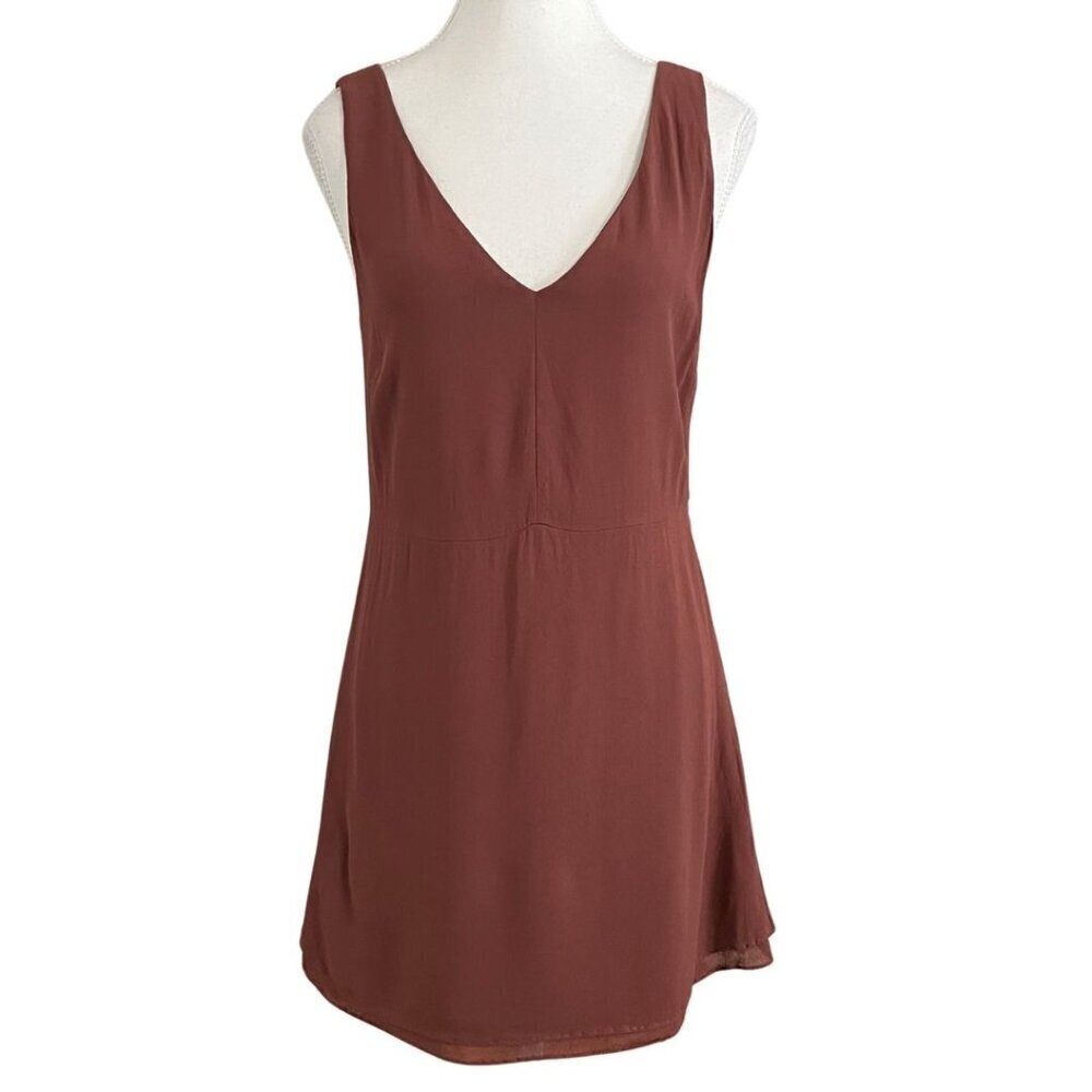 ARITZIA LITTLE MOON BROWN SLEEVELESS V-NECK MINI DRESS ARTICLE 63085 - 0 - Picture 2 of 11